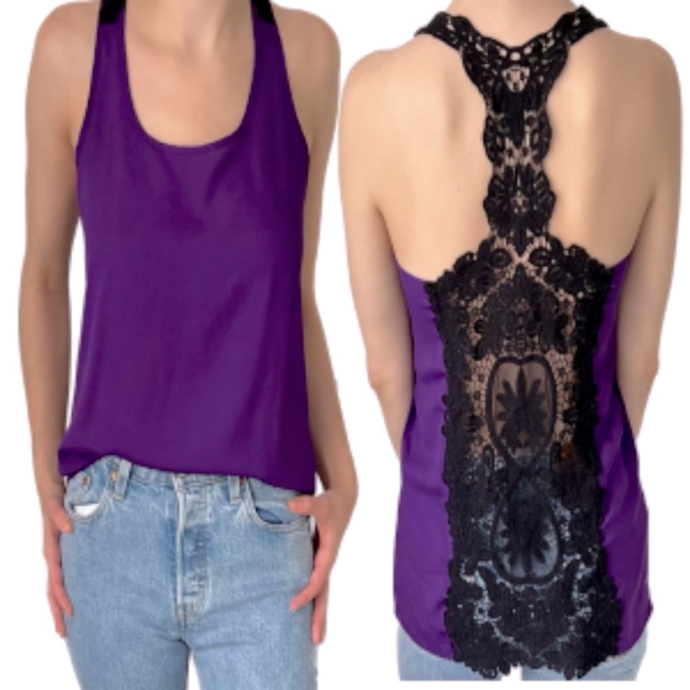 AQUA by Bloomingdale’s purple tank top w/ lace back